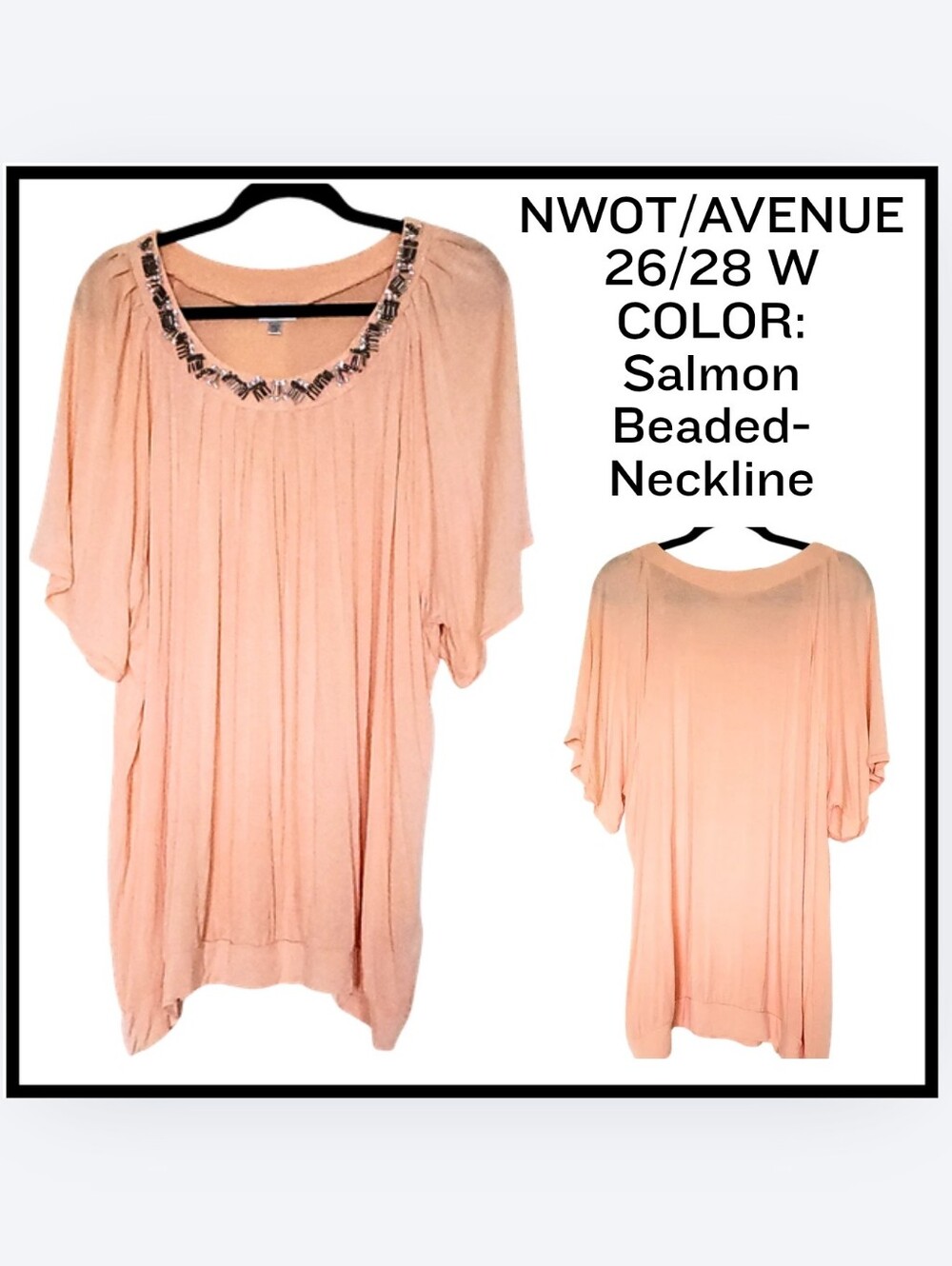 NWOT / AVENUE BEADED TOP, SALMON, 26/28 W